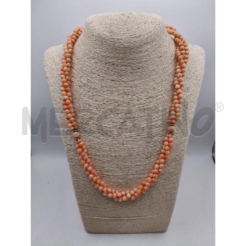 COLLANA 3 FILI SFERE CORALLO ROSA TORCHON CHIUS E DISTANZ ROSA  | Mercatino dell'Usato Roma talenti 1