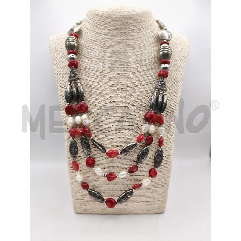 COLLANA OVALI MET INC CEN TR 3 F PASTIG ROSSO/PERLE  | Mercatino dell'Usato Roma talenti 1