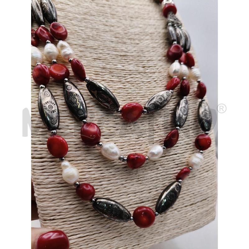 COLLANA OVALI MET INC CEN TR 3 F PASTIG ROSSO/PERLE  | Mercatino dell'Usato Roma talenti 3