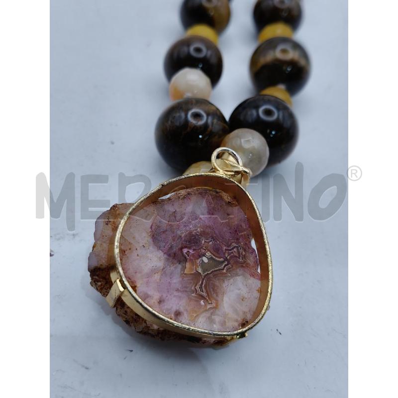 COLLANA SFERE GARNDI OCCHIO TIGRE PEND PIETRA GREZZA | Mercatino dell'Usato Roma talenti 5
