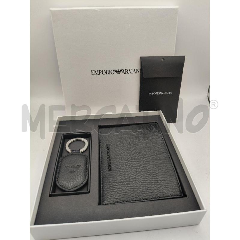 CONFEZIONE EMPORIO ARMANI PORTACHIAVI + PORTAFOGLIO SIMLP NERO  | Mercatino dell'Usato Roma talenti 1