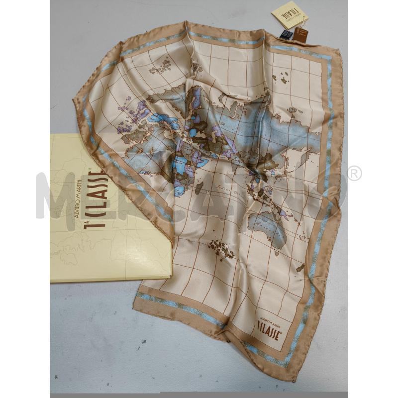 FOULARD PRIMA CLASSE SETA CHAMPAGNE STAMPA GEO CELESTE  | Mercatino dell'Usato Roma talenti 1