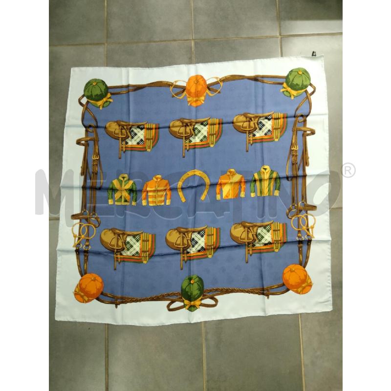 FOULARD SETA CEL BLU DECO CANI CAVALLI ST SELLE | Mercatino dell'Usato Roma talenti 1