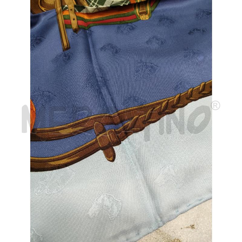 FOULARD SETA CEL BLU DECO CANI CAVALLI ST SELLE | Mercatino dell'Usato Roma talenti 3