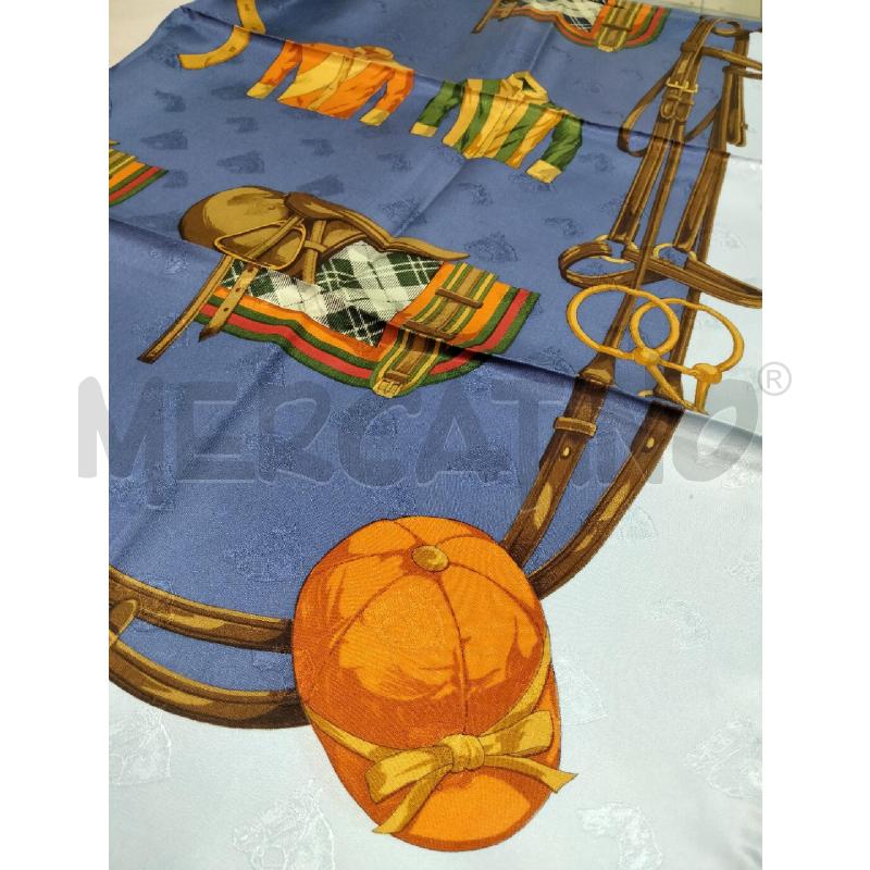 FOULARD SETA CEL BLU DECO CANI CAVALLI ST SELLE | Mercatino dell'Usato Roma talenti 4