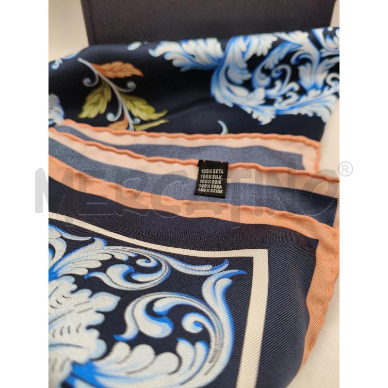 FOULARD SETA TALARICO BLU CONRICE ROSA FIORI FOGLIE CEL | Mercatino dell'Usato Roma talenti 3