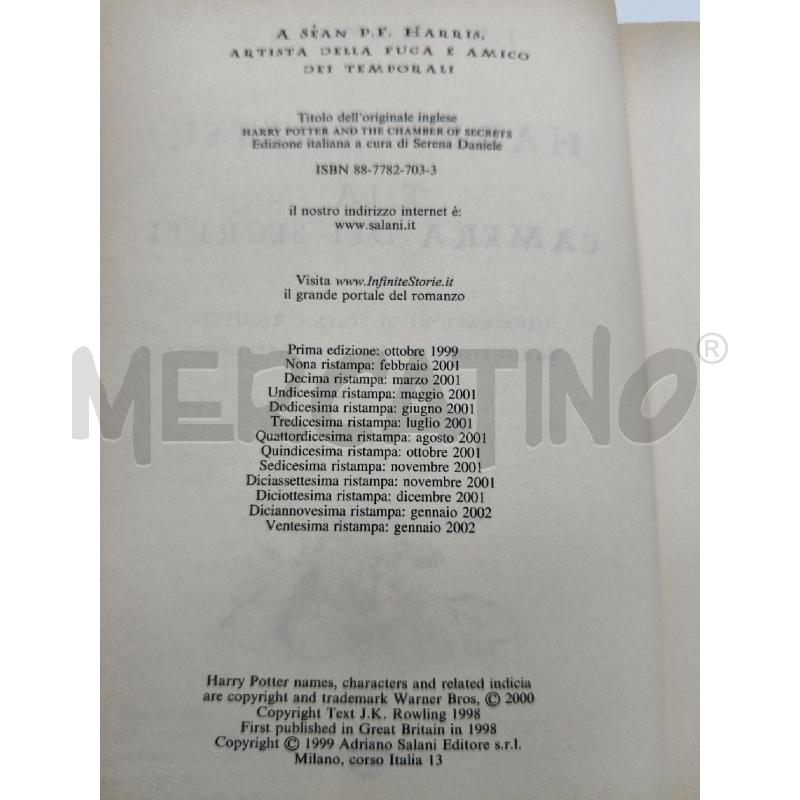 HARRY POTTER E LA CAMERA DEI SEGRETI 20A 2002 | Mercatino dell'Usato Roma talenti 3
