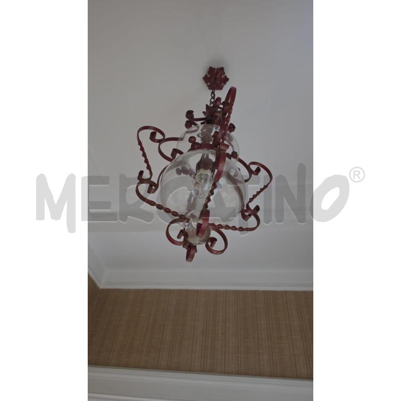 LAMPADARIO FERRO ROSSO VETRO | Mercatino dell'Usato Roma talenti 1