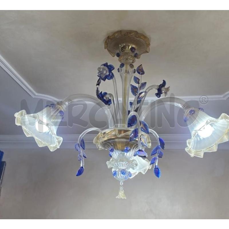 LAMPADARIO MURANO BLU TRASP 3L | Mercatino dell'Usato Roma talenti 1