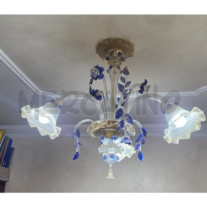 LAMPADARIO MURANO BLU TRASP 3L | Mercatino dell'Usato Roma talenti 2
