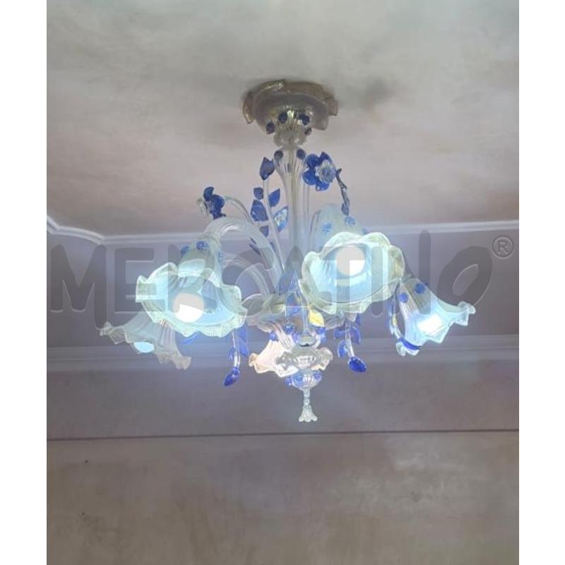 LAMPADARIO MURANO BLU TRASP 5L  | Mercatino dell'Usato Roma talenti 1