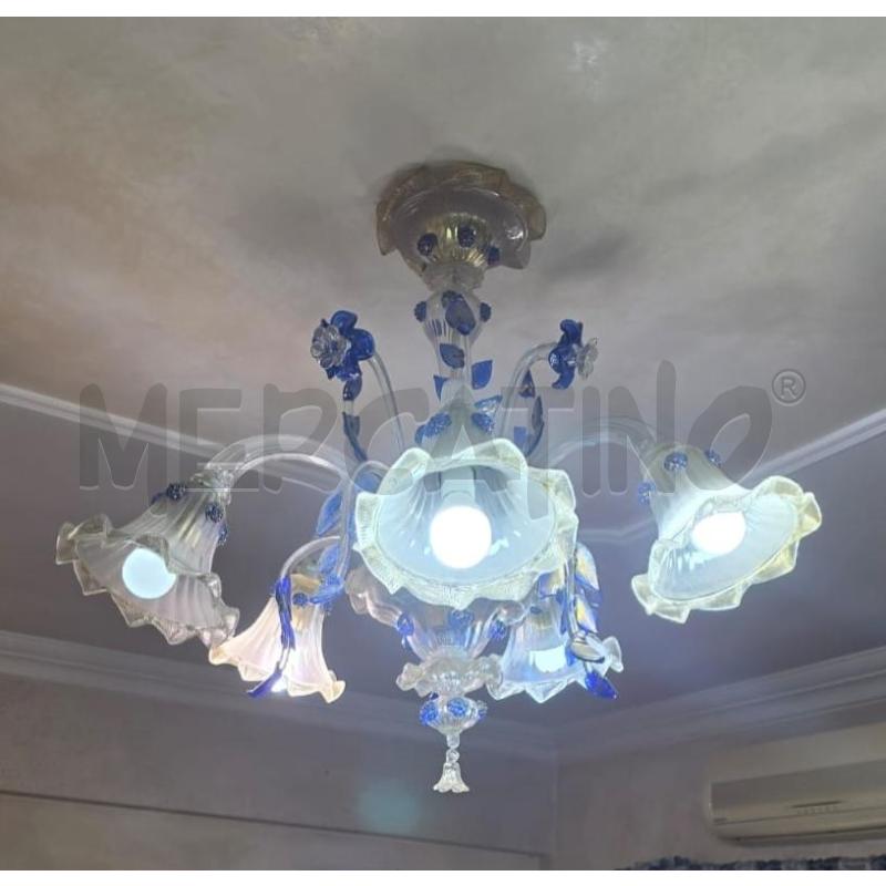 LAMPADARIO MURANO BLU TRASP 5L  | Mercatino dell'Usato Roma talenti 2