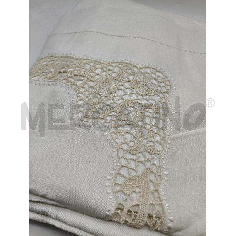 LENZUOLO MATRIMONIALE+2 FEDERE LINO RICAMI  | Mercatino dell'Usato Roma talenti 4