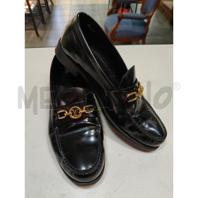 MOCASSINI PELLE LOUIS VUITTON NERO LUCIDO CATENA LOGO DOR | Mercatino dell'Usato Roma talenti 1