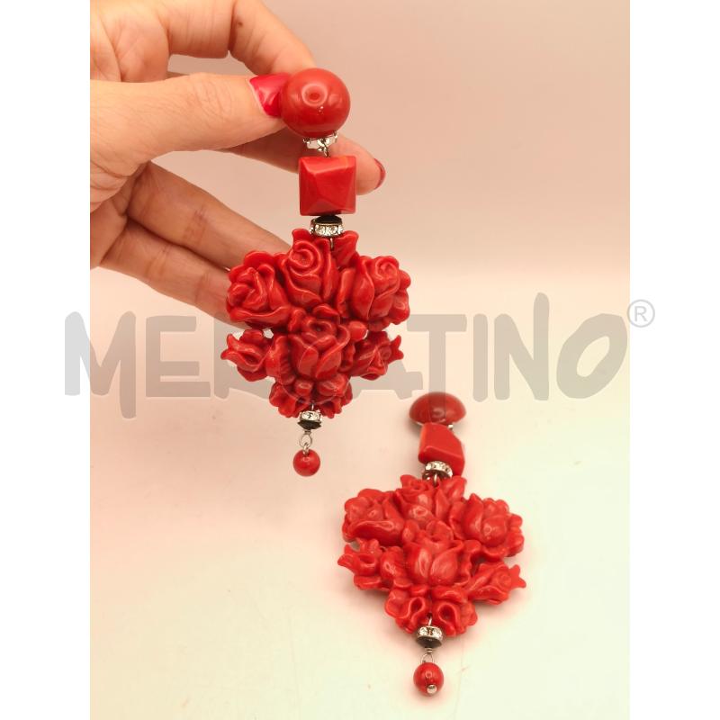 ORECCHINI CLIP PEND MAXI BOUQUET ROSSO  | Mercatino dell'Usato Roma talenti 1
