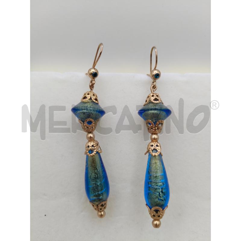 ORECCHINI DOR PEND TROTTOLA/GOCCIA MURANO BLU ORO  | Mercatino dell'Usato Roma talenti 1
