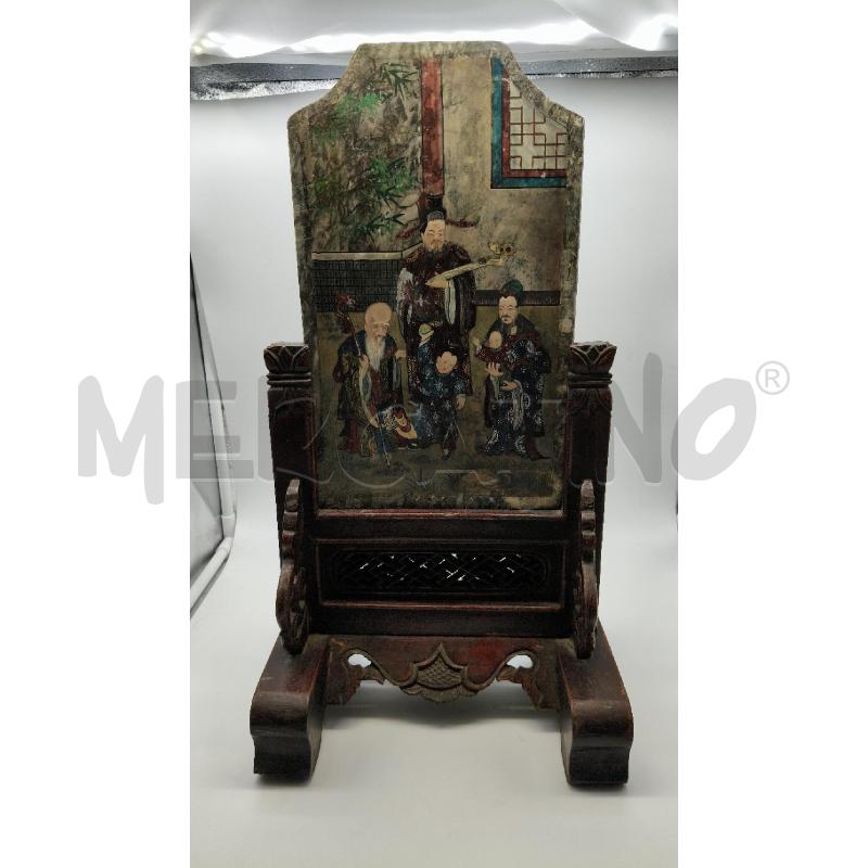 PARAVENTO ORIENT PIETRA DURA DIPINTA BASE TEAK  | Mercatino dell'Usato Roma talenti 1