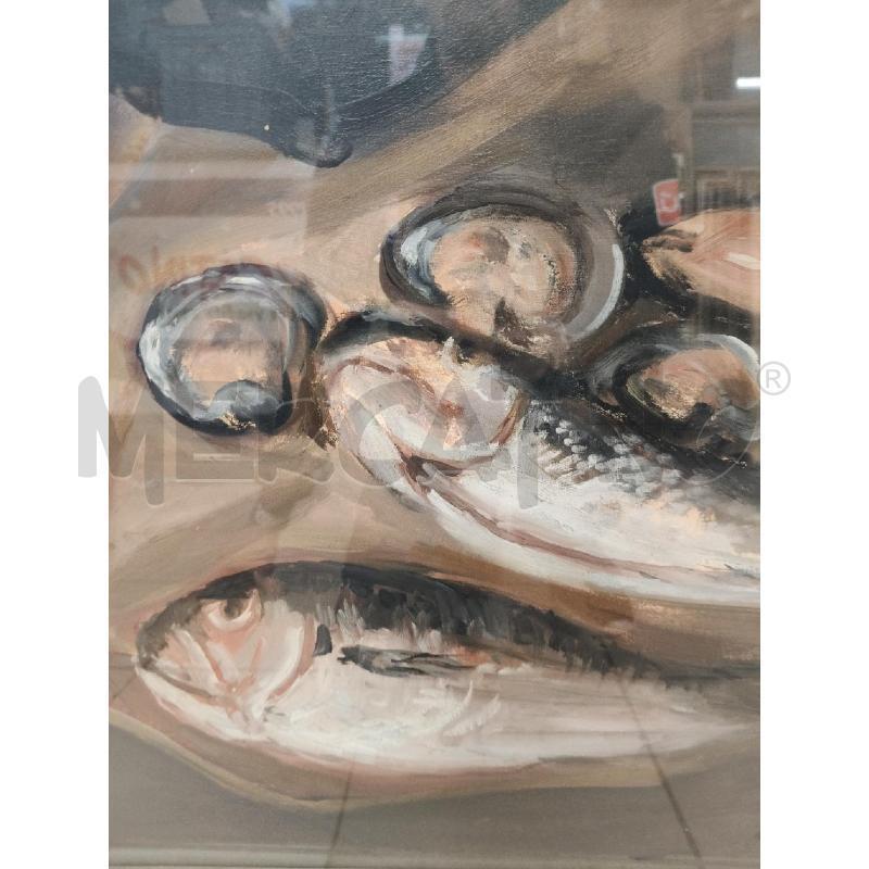 QUADRO OLIO NATURA MORTA PESCI  RIP AUGUSTO DE ROSE | Mercatino dell'Usato Roma talenti 2