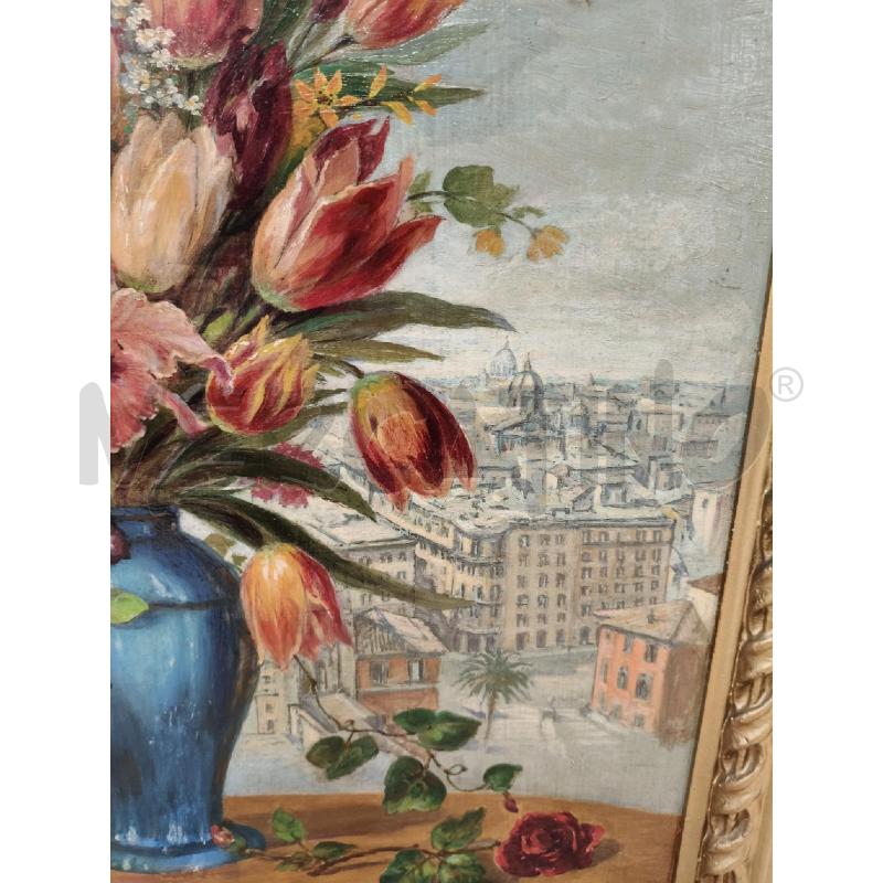 QUADRO OLIO SCORCIO ROMA FIORI  | Mercatino dell'Usato Roma talenti 2