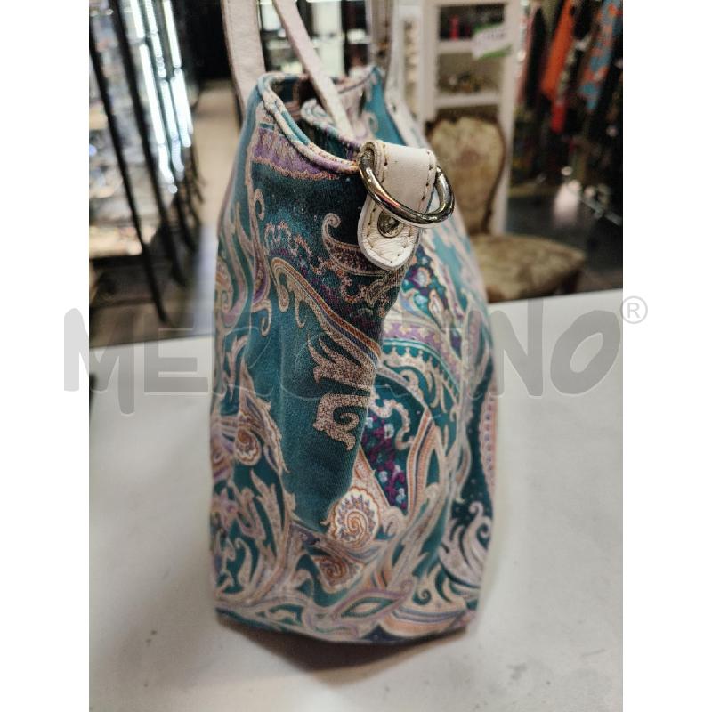 SHOPPER ETRO TESSUTO VERDE VIOLA PAISLEY MANICI PELLE BIANCO   | Mercatino dell'Usato Roma talenti 3