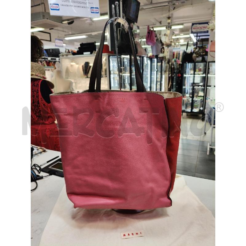 SHOPPER MARNI PELLE ROSSO ROSA MANICI MARRONE | Mercatino dell'Usato Roma talenti 1