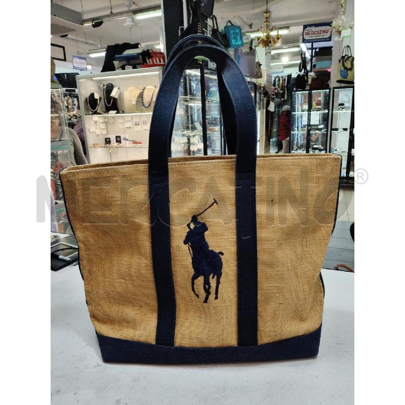 SHOPPER RAFIA RALPH LAUREN PRIFILI CANVAS BLU  | Mercatino dell'Usato Roma talenti 1