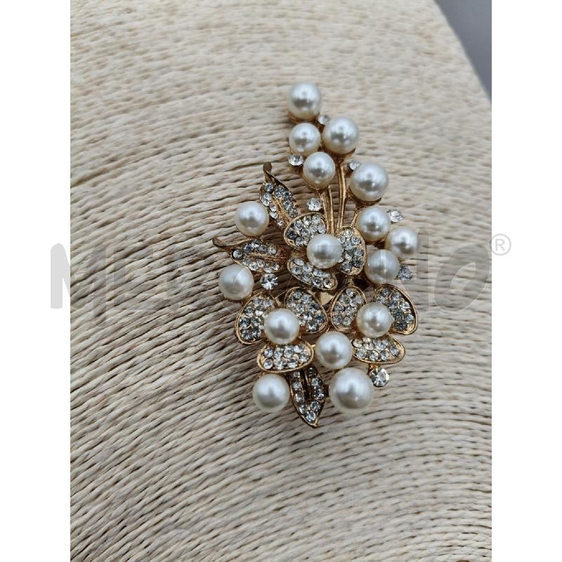 SPILLA MAXI BOUQUET FIORI STRASS PERLE  | Mercatino dell'Usato Roma talenti 1