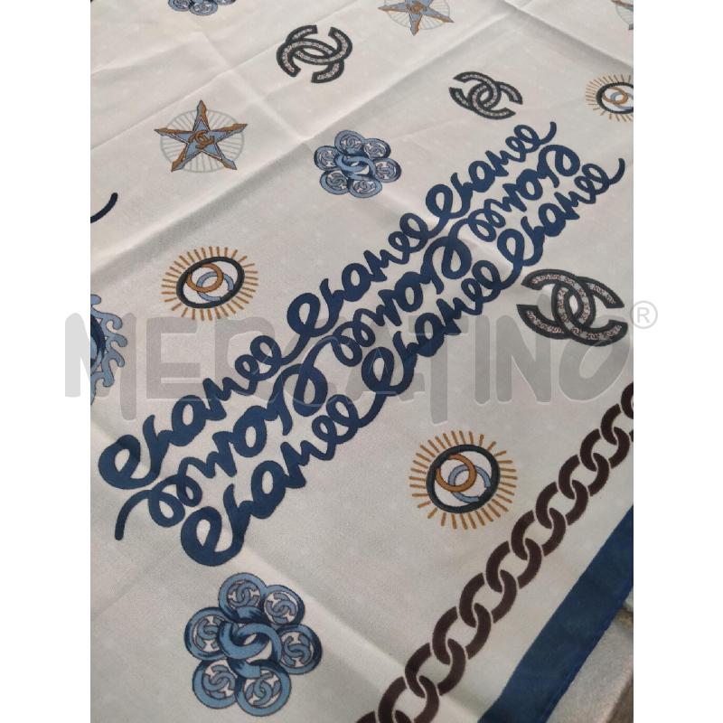 STOLA CHAENL VINTAGE PANNA CORNICE BLU LOGHI BLU OCRA | Mercatino dell'Usato Roma talenti 4