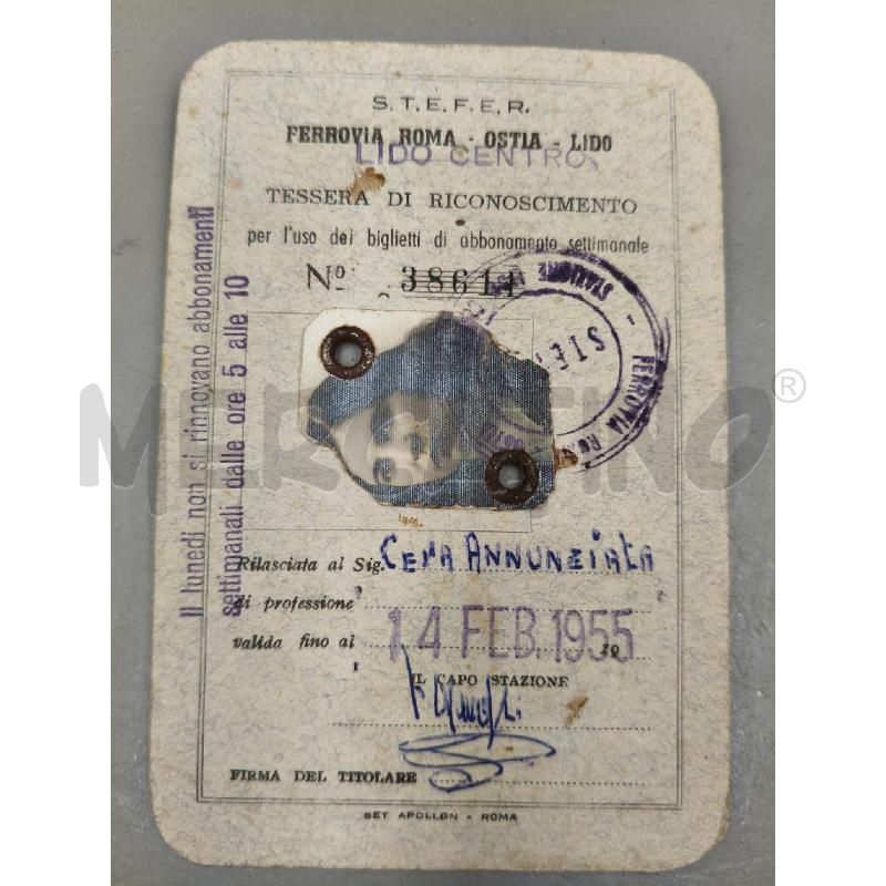TESSERA STEFER FERROVIA ROMA OSTIA LIDO 1955 | Mercatino dell'Usato Roma talenti 2