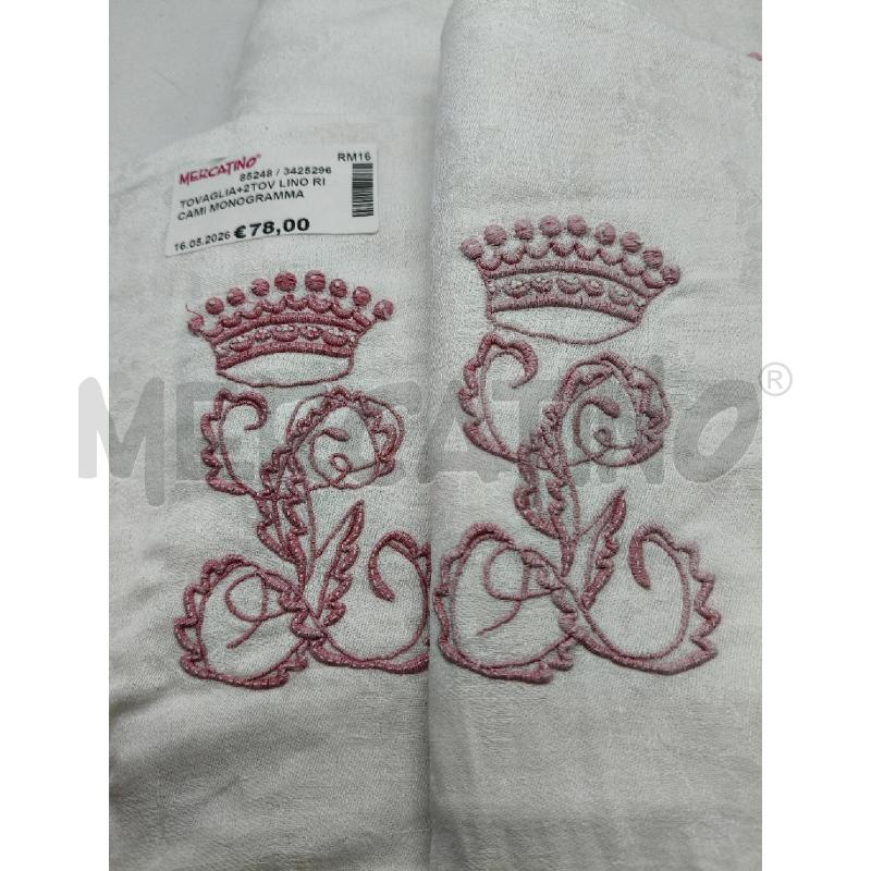 TOVAGLIA+2TOV LINO RICAMI MONOGRAMMA CORONATP  | Mercatino dell'Usato Roma talenti 2