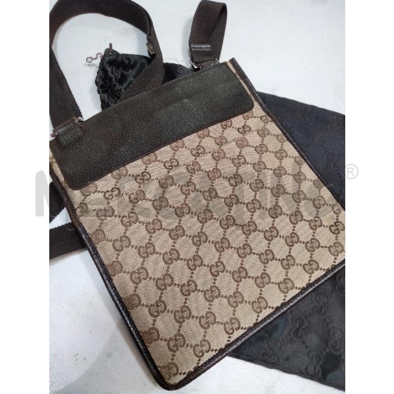 TRACOLLA GUCCI PIATTA TESS BEIGE MONOGRAM/PELLE MARRONE  | Mercatino dell'Usato Roma talenti 3