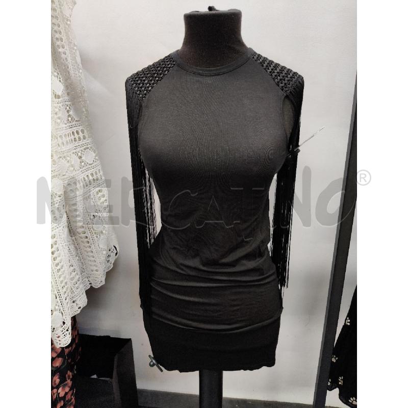 TUBINO D PATRIZIA PEPE NERO MAGLIA SPALLINE INTRECCIO FRANGE | Mercatino dell'Usato Roma talenti 1