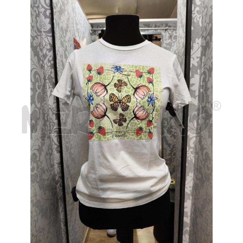 T SHIRT D ROBERTO CAVALLI BIA FIORI FRAGOLE  | Mercatino dell'Usato Roma talenti 1