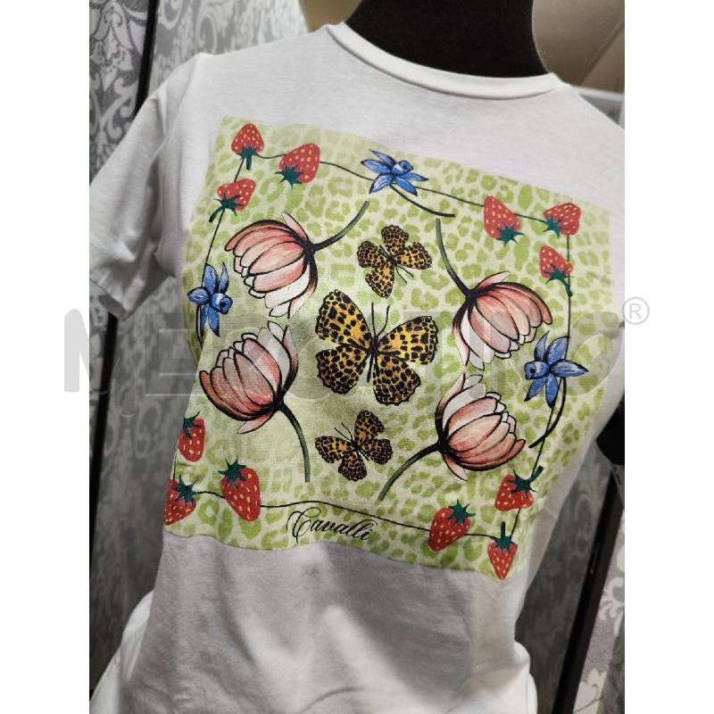 T SHIRT D ROBERTO CAVALLI BIA FIORI FRAGOLE  | Mercatino dell'Usato Roma talenti 2