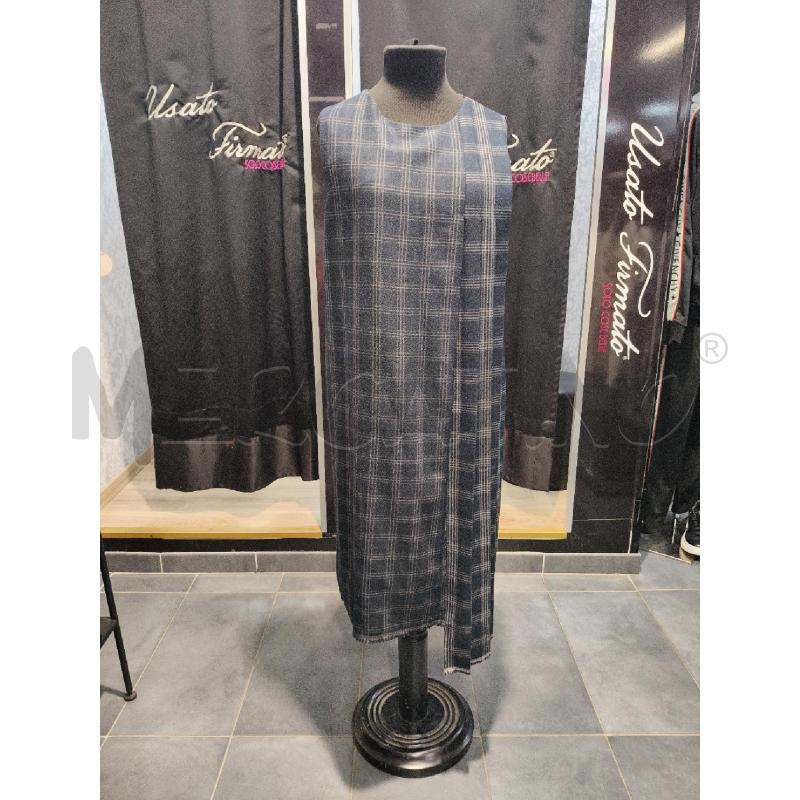 VESTITO MIDI LIVIANA CONTI BLU QUADRI GRI PIEGHE LAT  | Mercatino dell'Usato Roma talenti 1
