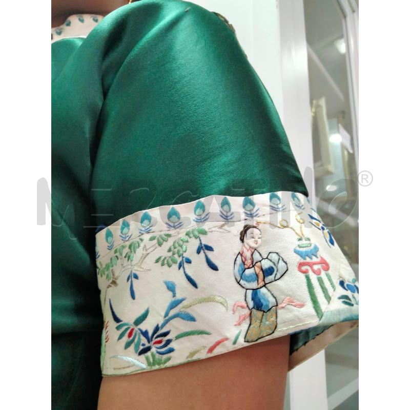 VESTITO ORIGINALE CINESE SETA VERDE INSERTI RICAMATI  | Mercatino dell'Usato Roma talenti 5