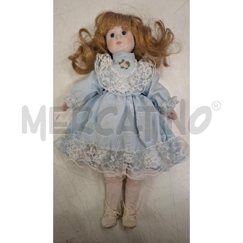 BAMBOLA PORCELLANA PORCELAIN DOLL VESTITO AZZURRO CM 33 | Mercatino dell'Usato Roma zona marconi 1
