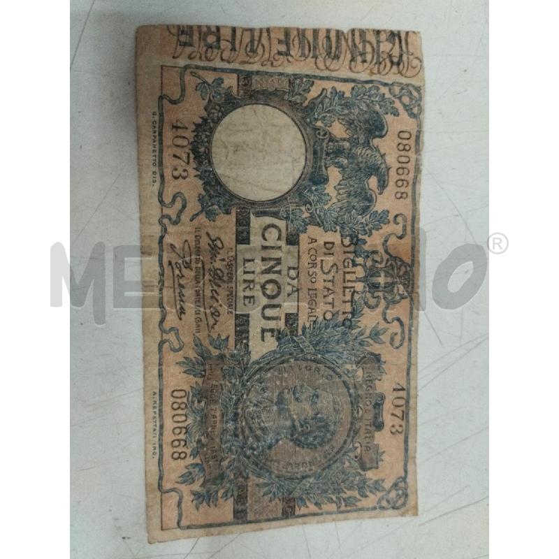 BANCONOTA 5 LIRE 080668  4073 | Mercatino dell'Usato Roma zona marconi 1
