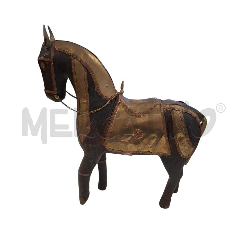 CAVALLO LEGNO VINTAGE APPLICAZIONI RAME/OTTONE ALT 31 CM | Mercatino dell'Usato Roma zona marconi 1