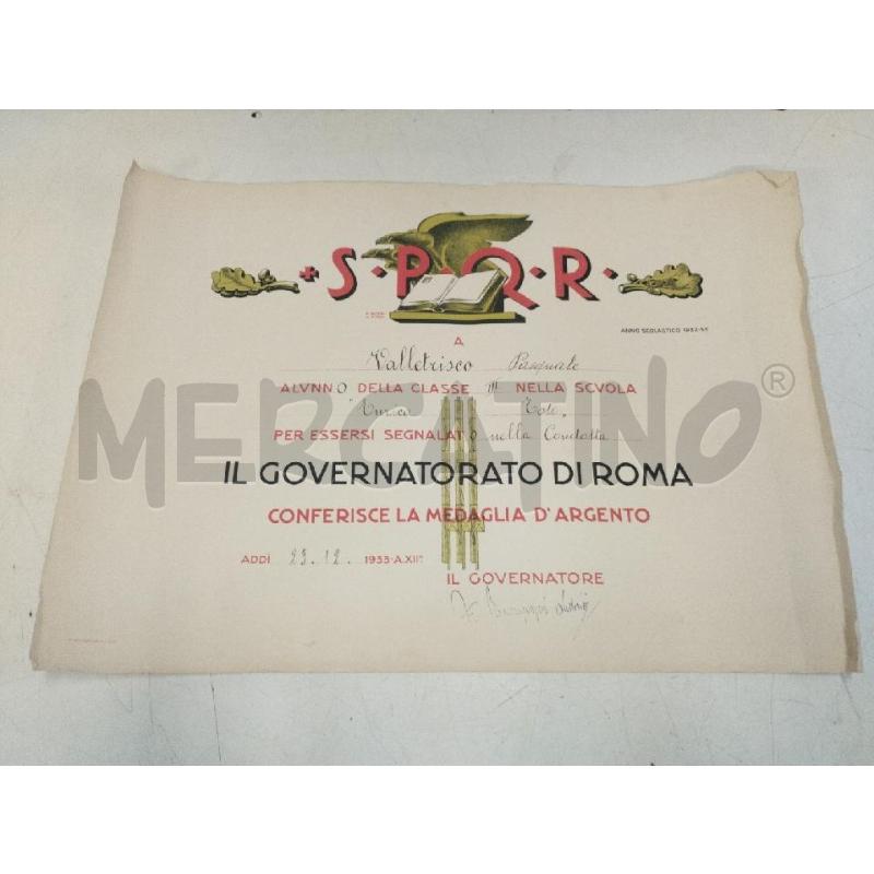 DOCUMENTO GOVERNATORATO DI ROMA 1933 | Mercatino dell'Usato Roma zona marconi 1