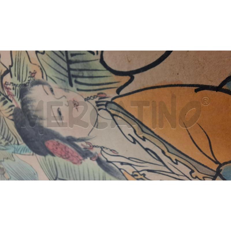 PERGAMENA ASIATICA VINTAGE DONNE IN ABITO TRDIZIONALE DIPINTO TIMBRATO MIS 135 X 40 | Mercatino dell'Usato Roma zona marconi 4
