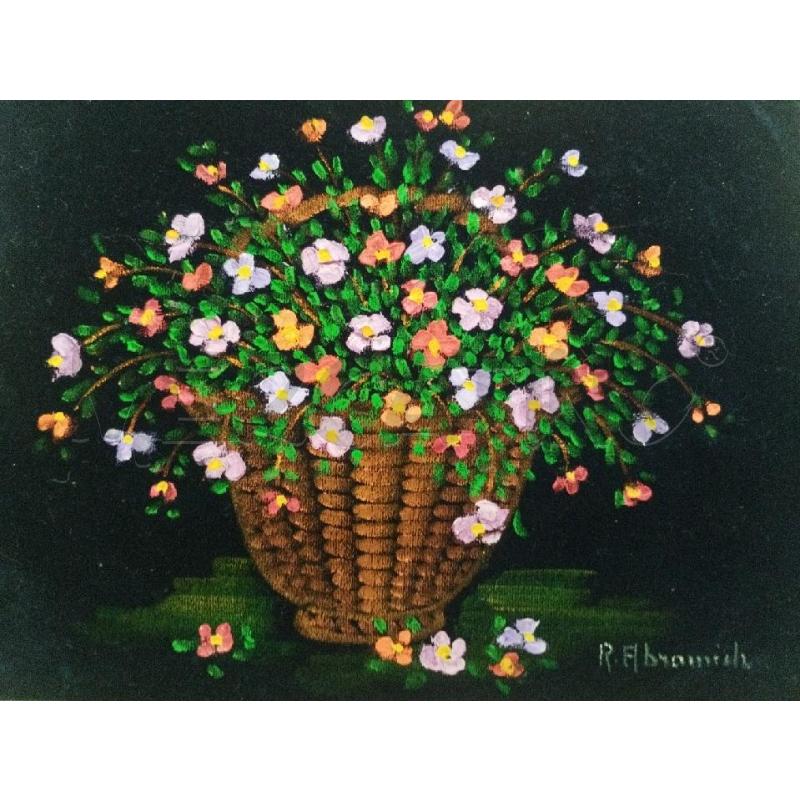 QUADRETTO CESTO FIORI DIPINTO SU VELLUTO | Mercatino dell'Usato Roma zona marconi 2