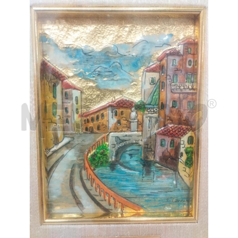 QUADRETTO PAESAGGIO SUL FIUME SU LAMINA | Mercatino dell'Usato Roma zona marconi 2
