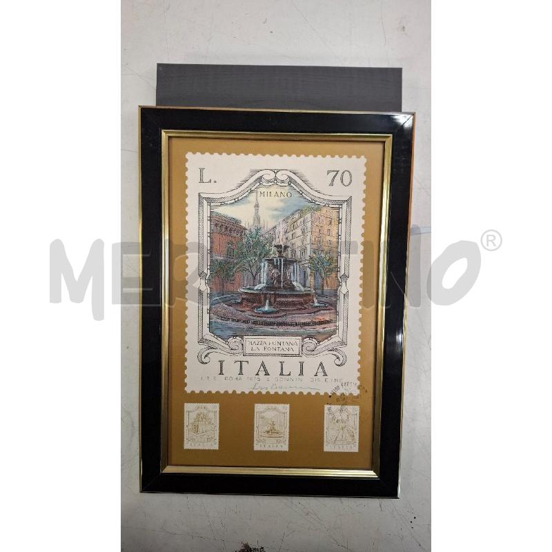 QUADRETTO RAFFIGURANTE FRANCOBOLLO PIAZZA FONTANA MILANO + 3 FRANCOBOLLI | Mercatino dell'Usato Roma zona marconi 1