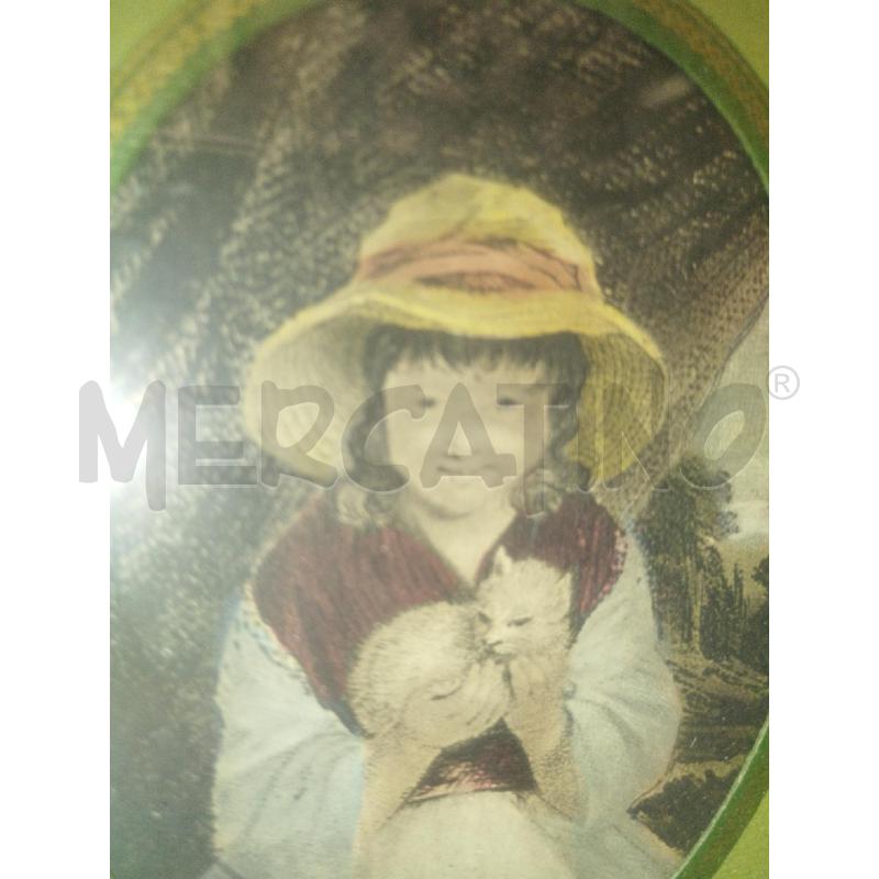 QUADRETTO VECCHIO DORATO STAMPA RAGAZZA CON GATTO | Mercatino dell'Usato Roma zona marconi 5