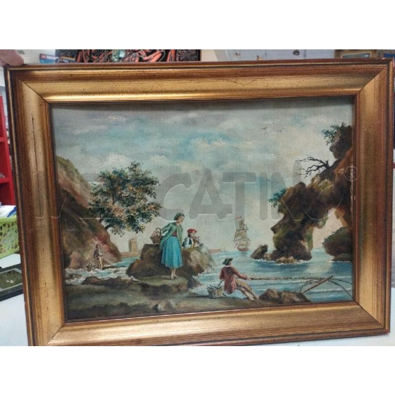 QUADRO DIPINTO SU LEGNO FAMIGLIA SU SCOGLI | Mercatino dell'Usato Roma zona marconi 1