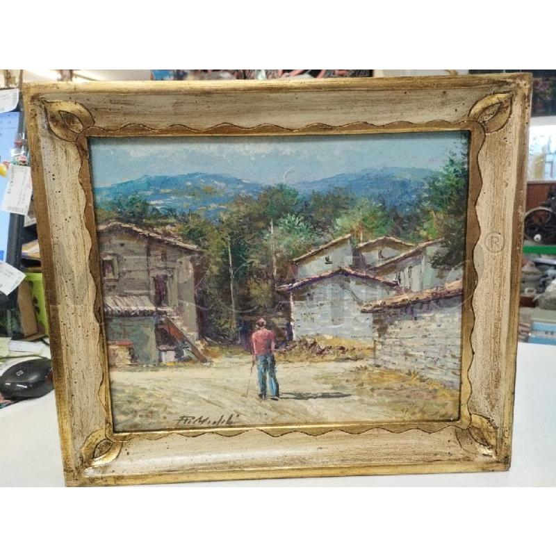 QUADRO DIPINTO UOMO TRA CASALI MAGLIA ROSSA | Mercatino dell'Usato Roma zona marconi 1