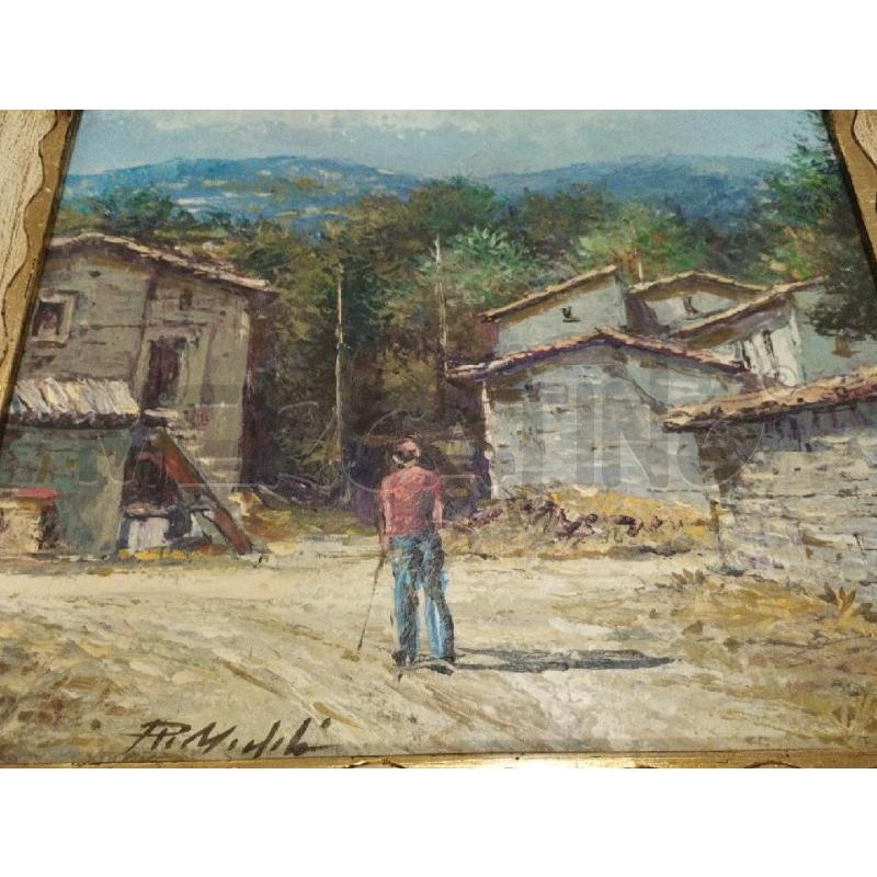 QUADRO DIPINTO UOMO TRA CASALI MAGLIA ROSSA | Mercatino dell'Usato Roma zona marconi 2