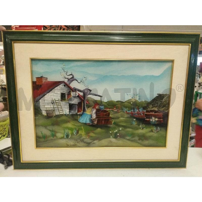 QUADRO NAIF FIRMATO CORNICE VERDE/ORO CM70X52 | Mercatino dell'Usato Roma zona marconi 1