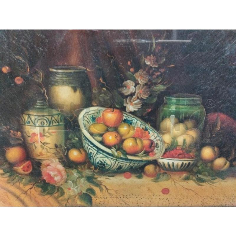 QUADRO VECCHIA STAMPA NATURA MORTA C/NERO/ORO | Mercatino dell'Usato Roma zona marconi 2
